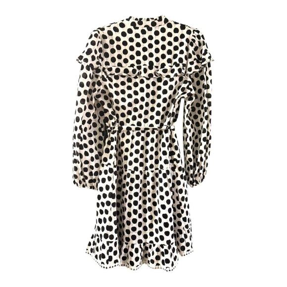 DVF Chicago Polka Dot Midi Dress NWT Size 12 Black Ivory Ruffle Cotton - Picture 6 of 7